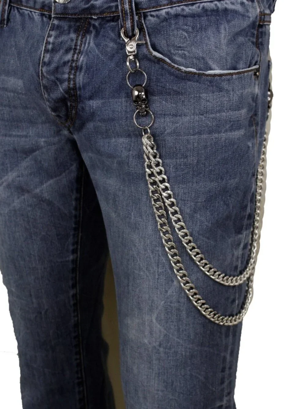 NEW Men’s Silver Skull Jeans Chain, 2 Strand Wallet Chain for Pants Handmade USA